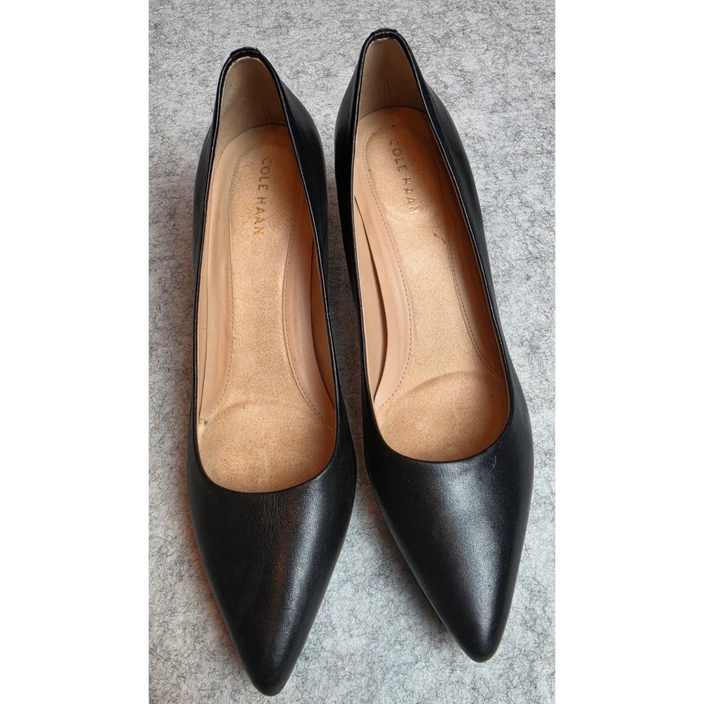 Cole Haan Grand Ambition Black Leather Pointed Toe Kitten Heel Pumps W20421 7.5B